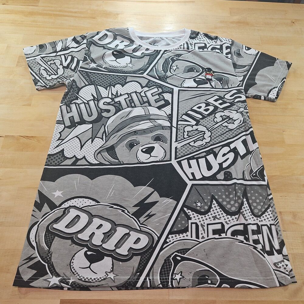 Hustle Legend Bear Graphic T-Shirt Size Large